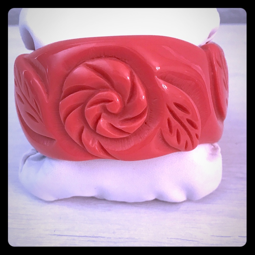 Hand Carved Coral Resin Cuff